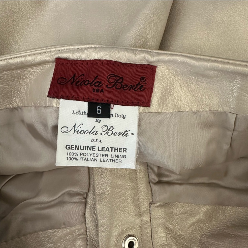 Nicola Berti Vintage 90s Italian Leather High Waisted Pants Cream Size 6 USA - Picture 6 of 10